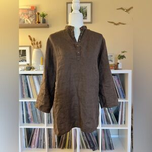 Lauren Ralph Lauren Size Large Brown 100% Quarter Button Linen Tunic